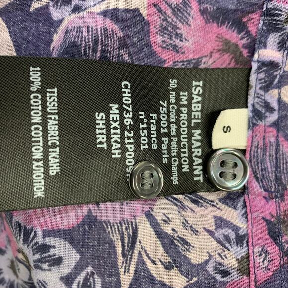 ISABEL MARANT Size S Purple Blue Cotton Floral Oversized Blouse - Picture 5 of 6